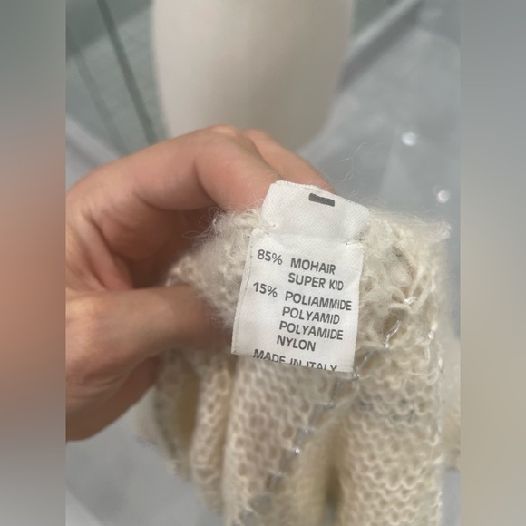 MOHAIR BEIGE SWEATER CARDIGAN WITH JEWELS SIZE MEDIUM - Picture 16 of 17